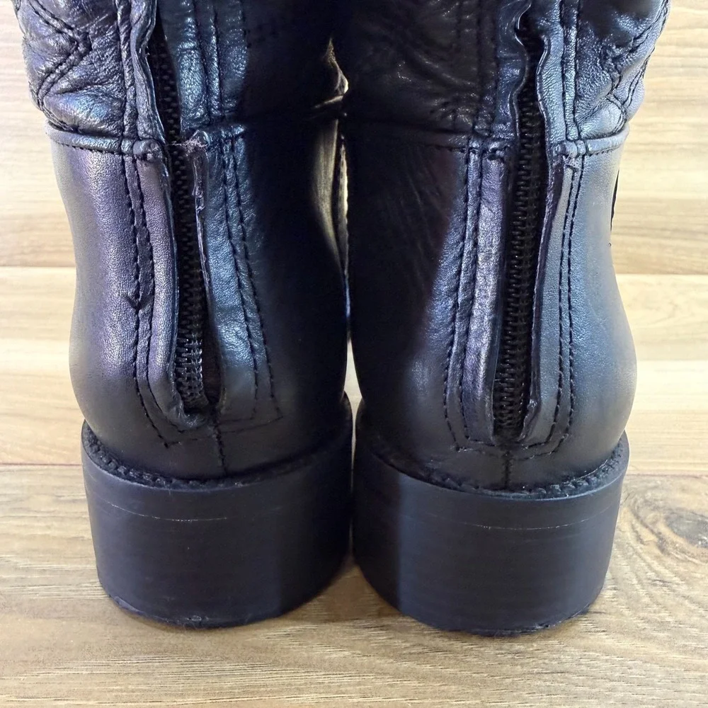 Tory Burch Claremont Tall Quilted Boots 9 M Black Leather Back Zip Riding Knee